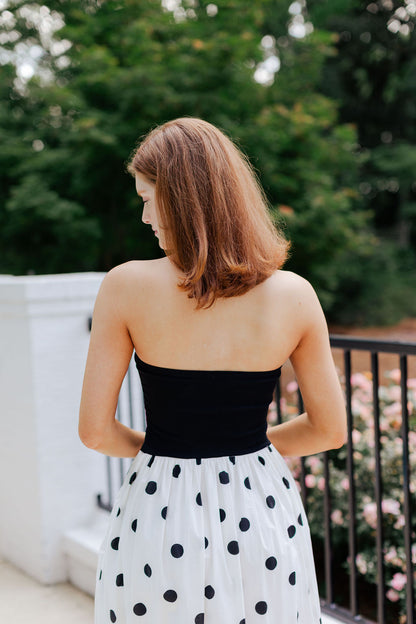 Strapless Polka Dot Midi Dress