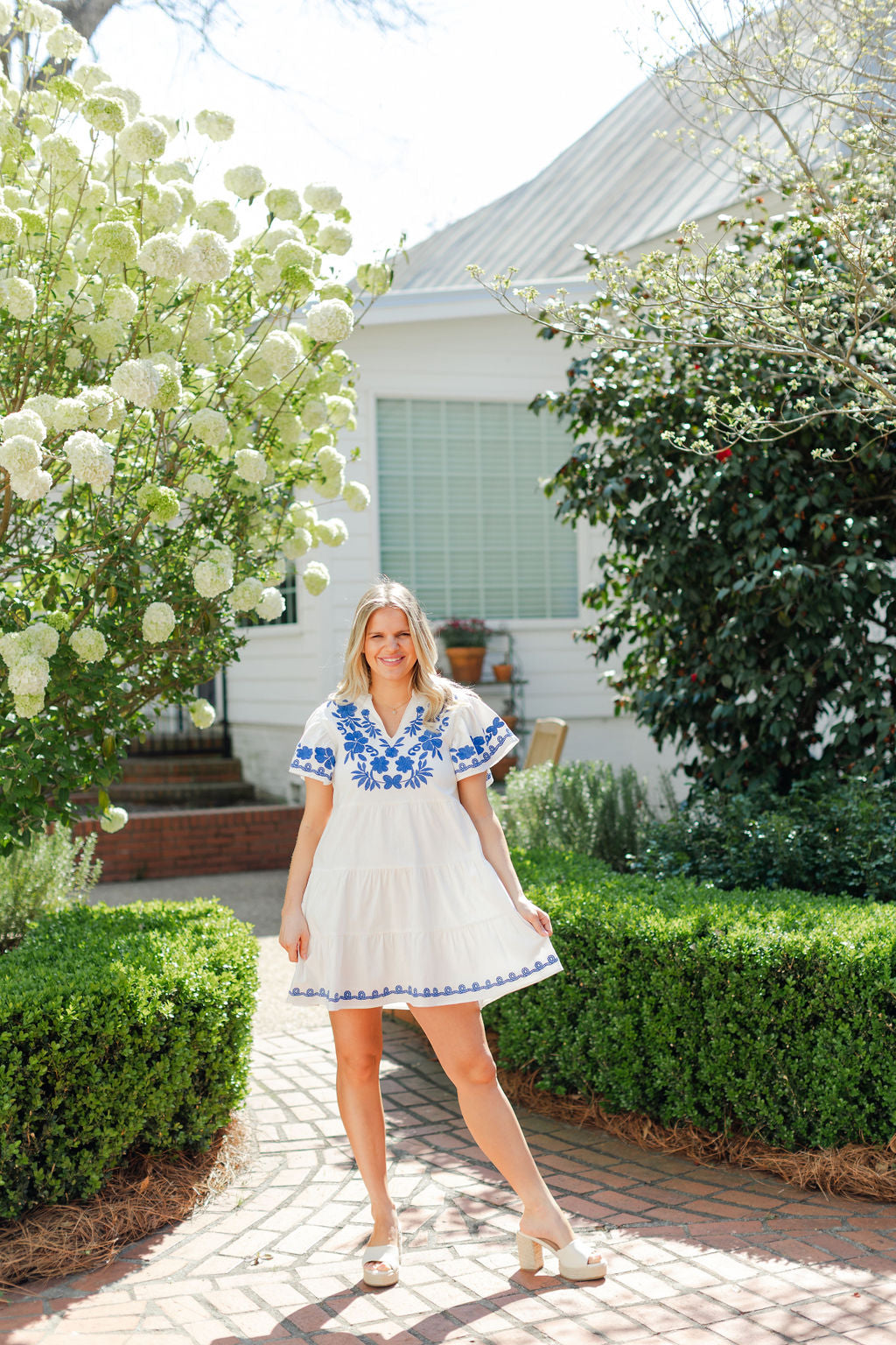 FLUTTER SLEEVE EMBROIDERED MINI DRESS