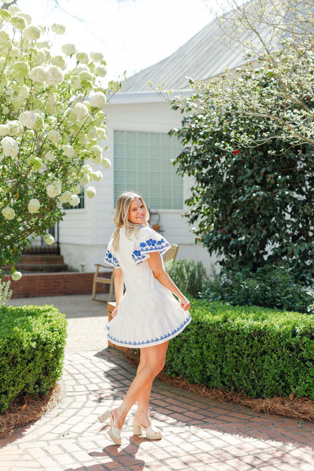 FLUTTER SLEEVE EMBROIDERED MINI DRESS