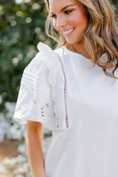 Embroidered Puff Sleeve Mini Dress
