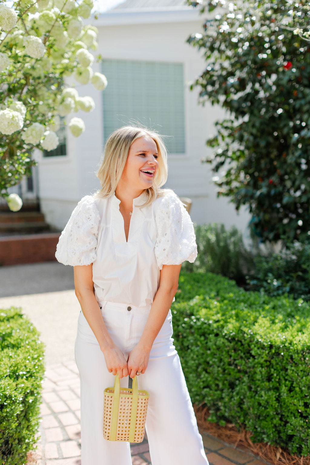EYELET PUFF SLEEVE TOP