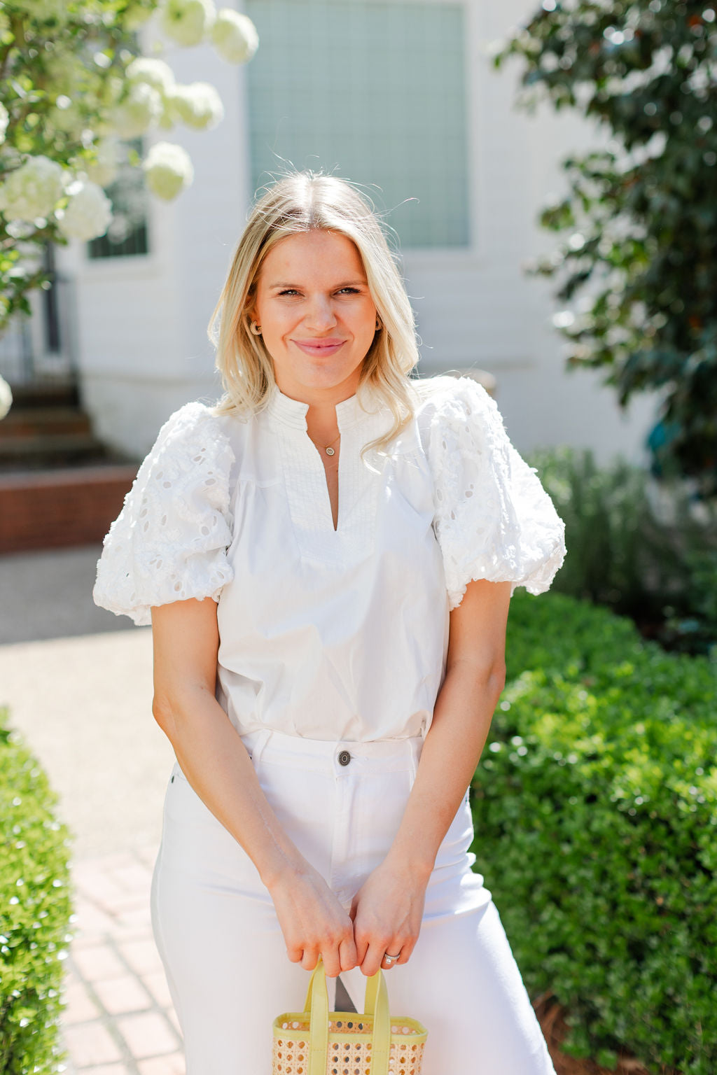 EYELET PUFF SLEEVE TOP