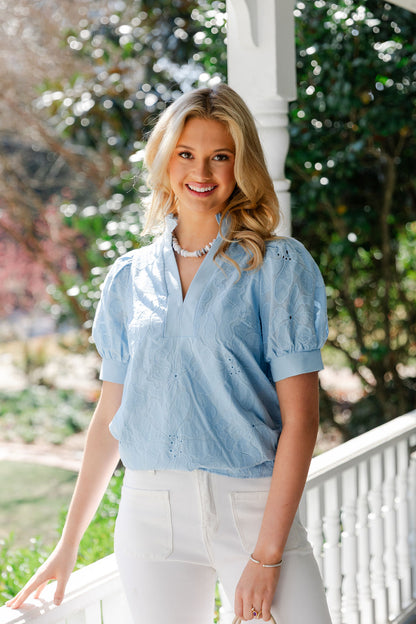 Floral Embroidered Short Sleeve Top
