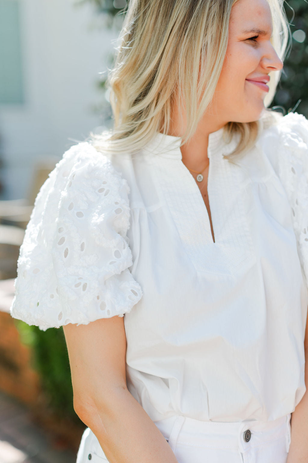 EYELET PUFF SLEEVE TOP