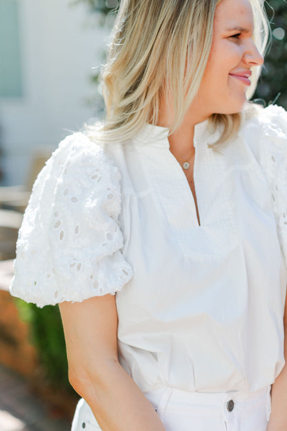 EYELET PUFF SLEEVE TOP