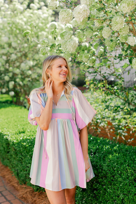 Multicolor Striped Babydoll Dress