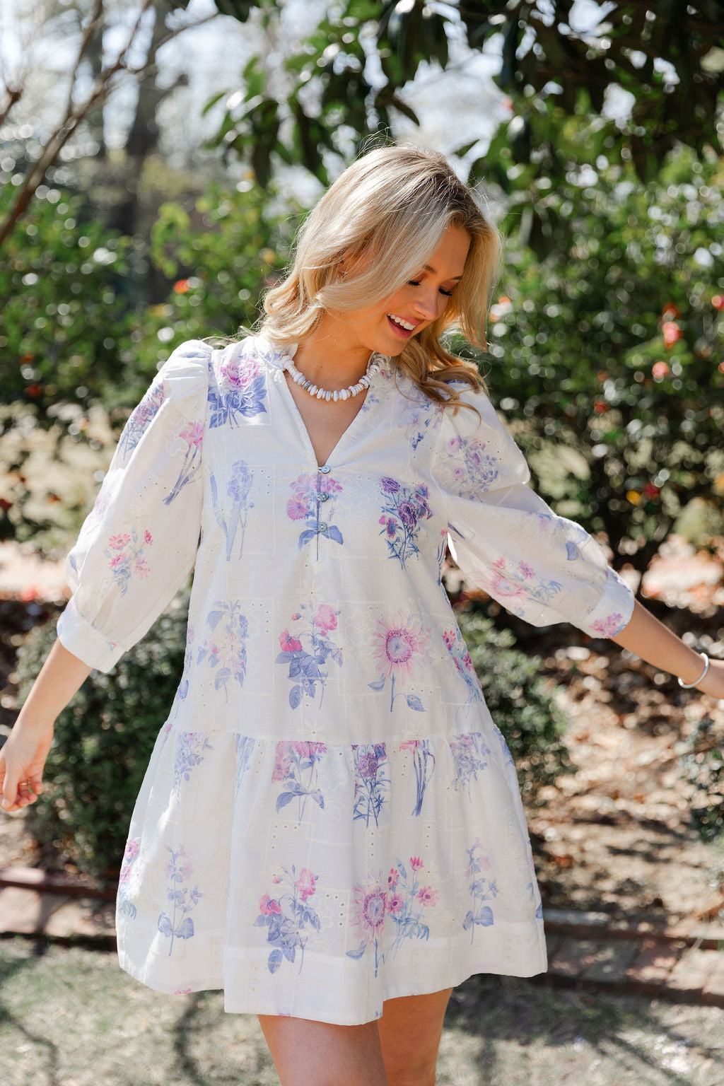 Floral Mock V Neck Dress