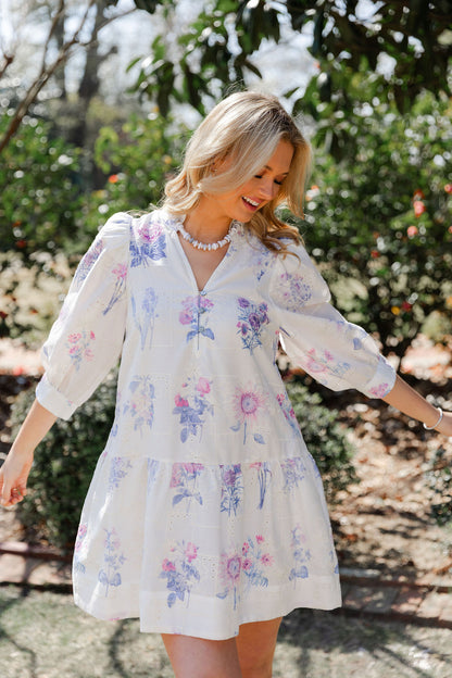 Floral Mock V Neck Dress
