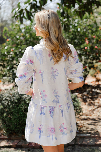 Floral Mock V Neck Dress