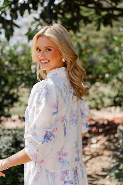 Floral Mock V Neck Dress