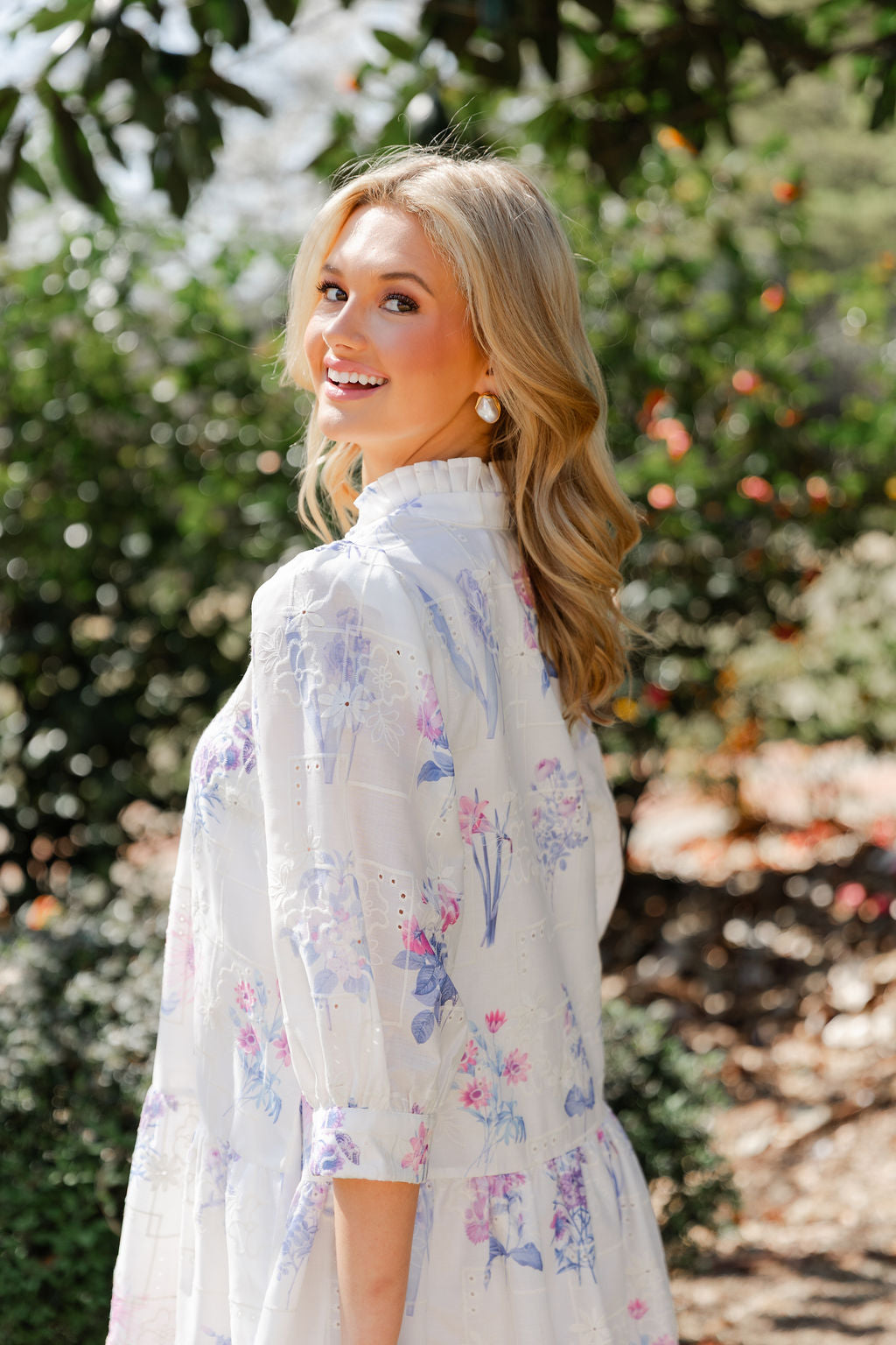 Floral Mock V Neck Dress