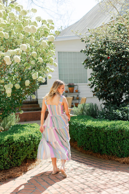 Multicolor Striped Tier Midi Dress