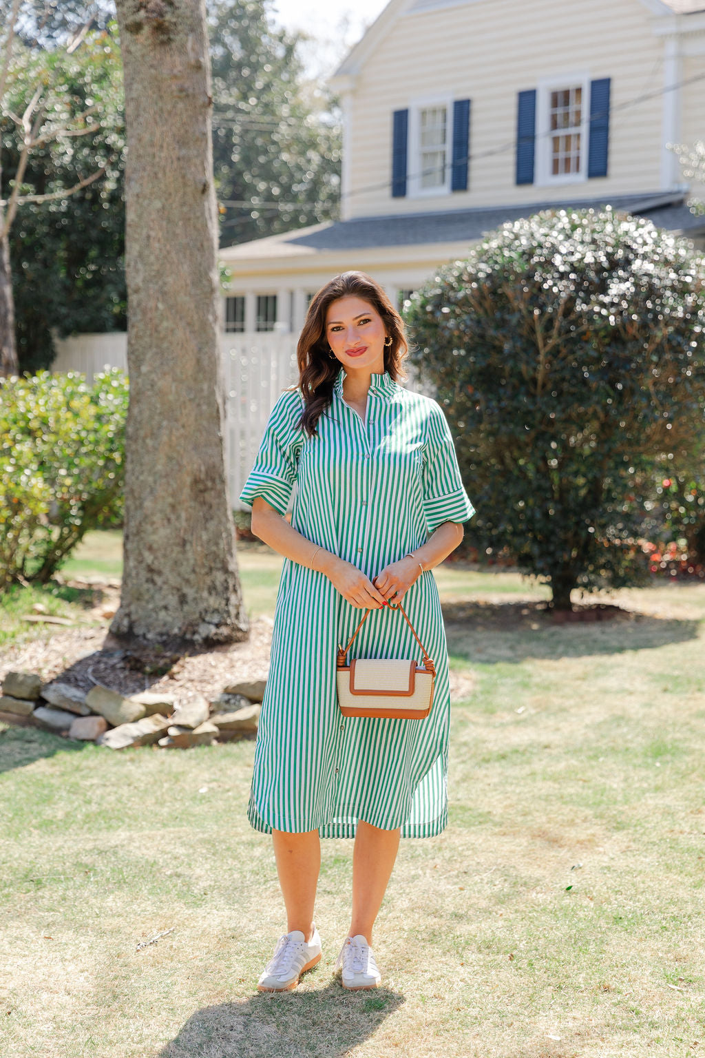 Striped Button Up Midi Shirt Dress
