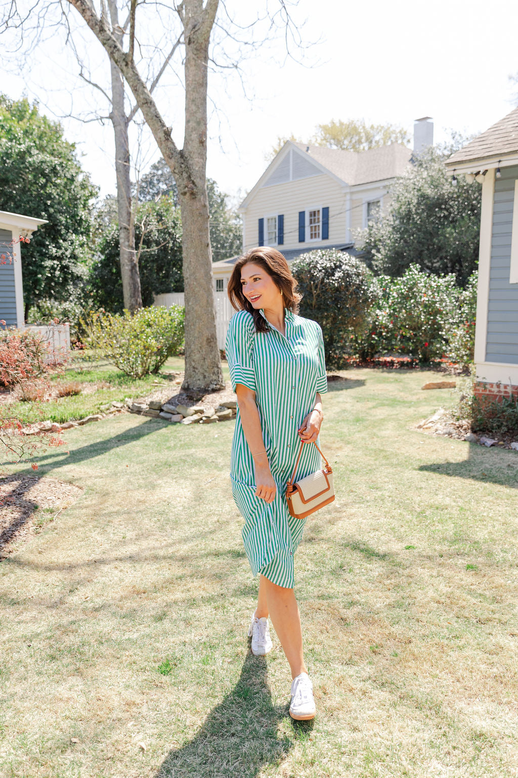 Striped Button Up Midi Shirt Dress