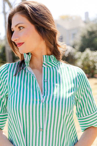 Striped Button Up Midi Shirt Dress