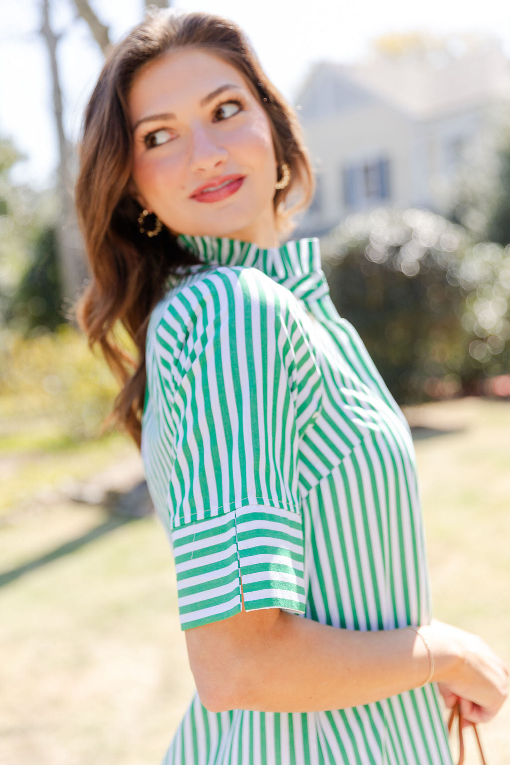 Striped Button Up Midi Shirt Dress