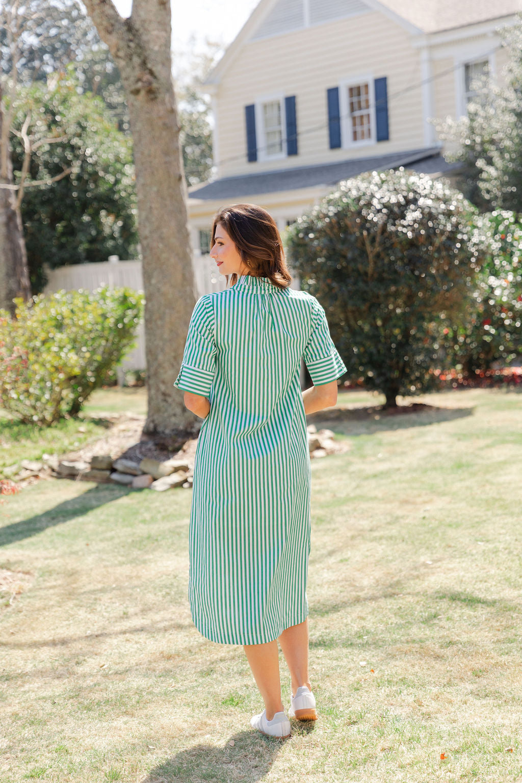 Striped Button Up Midi Shirt Dress