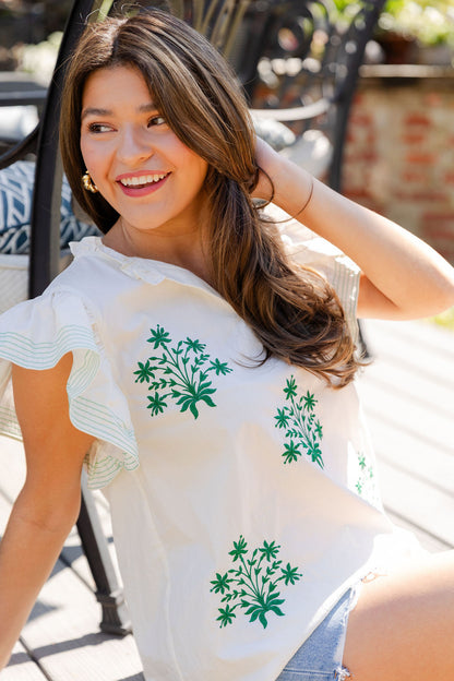 Ruffle Sleeve Stitched Top