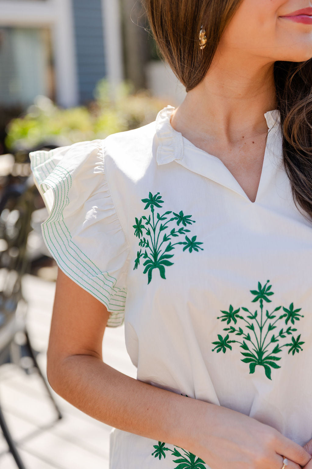 Ruffle Sleeve Stitched Top