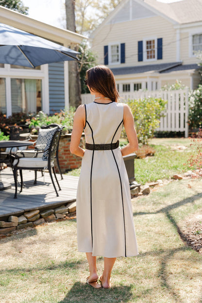 Belted Contrast Piping Dress