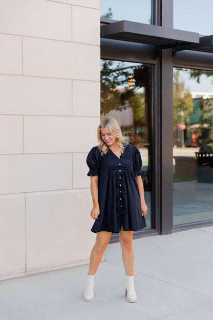 Button Detail V Neck Dress