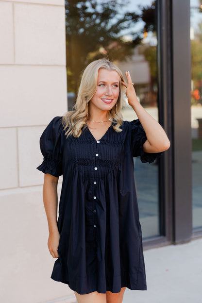 Button Detail V Neck Dress