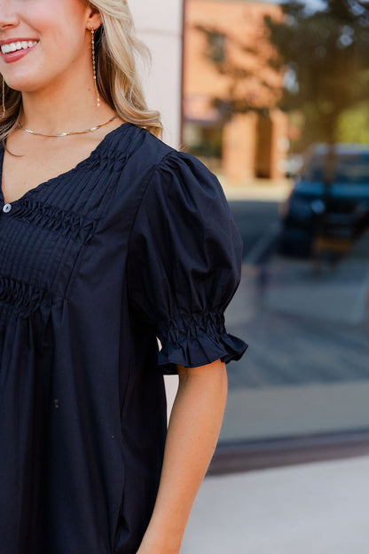 Button Detail V Neck Dress