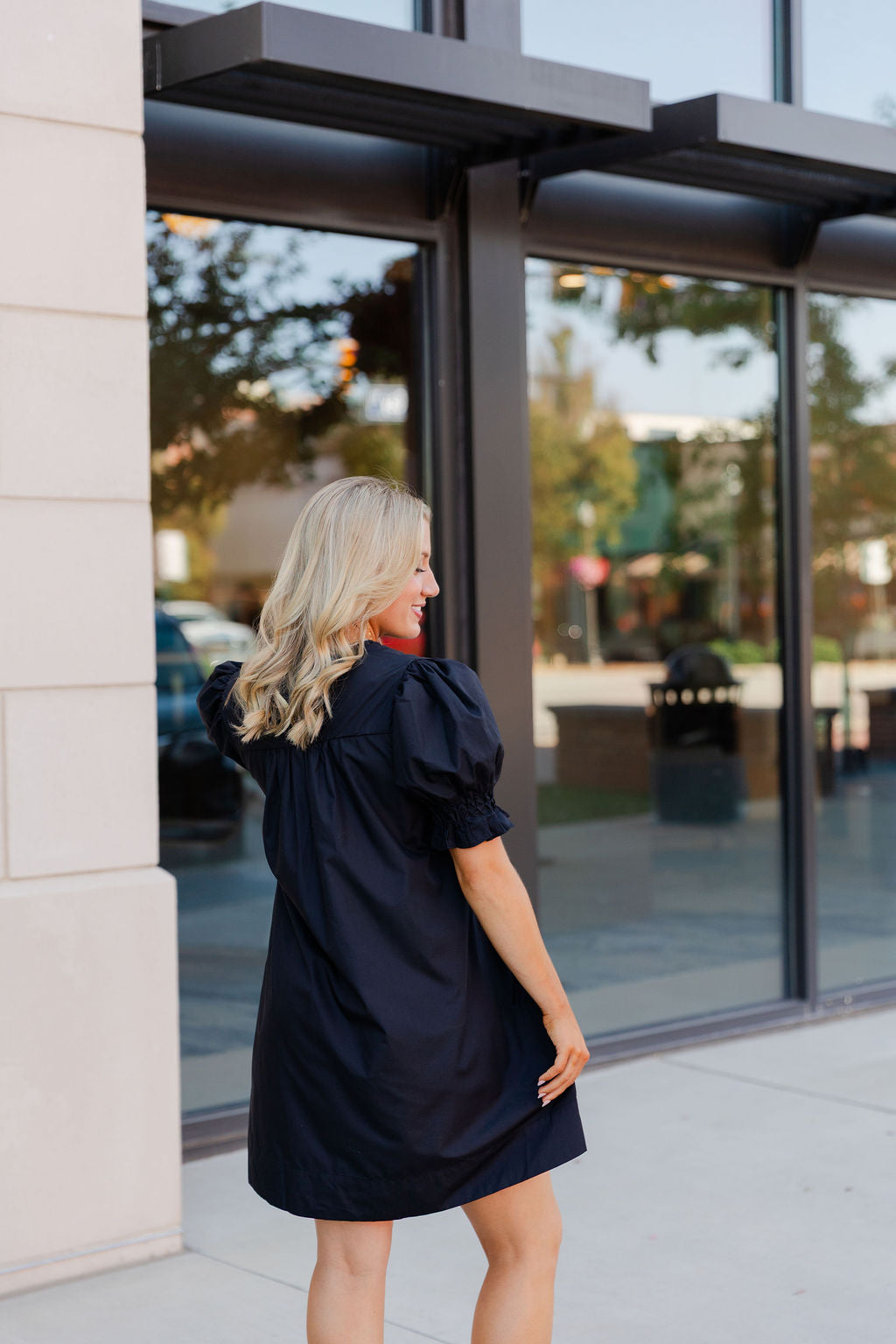 Button Detail V Neck Dress