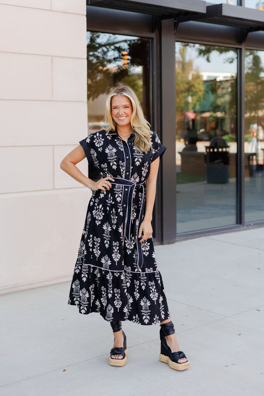 Short Sleeve Floral Midi Dress
