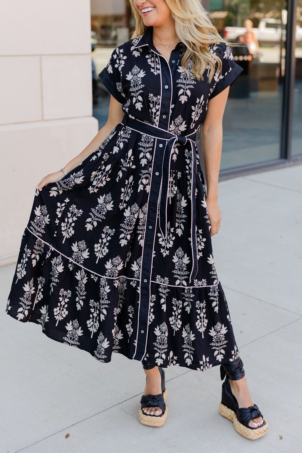 Short Sleeve Floral Midi Dress