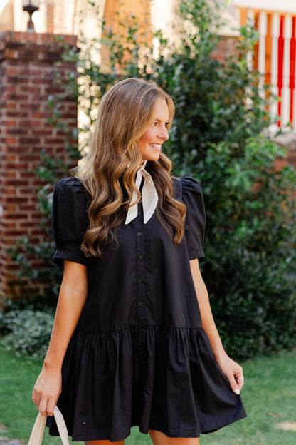 Button Front Ruffle Collar Dress