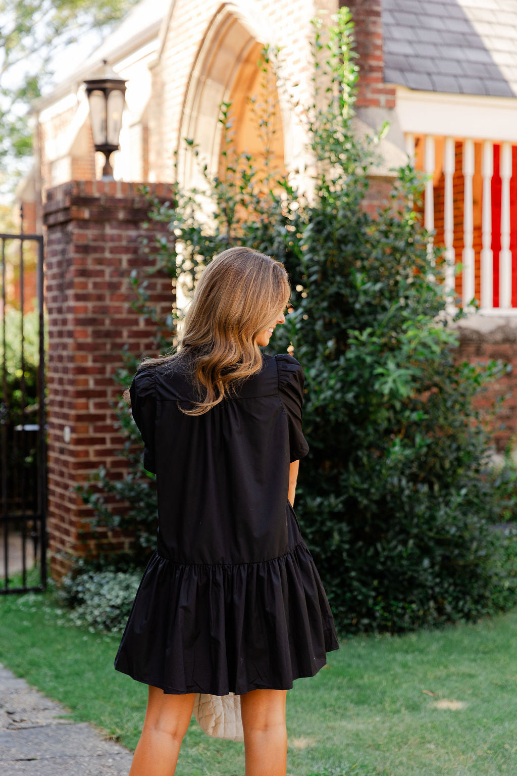Button Front Ruffle Collar Dress