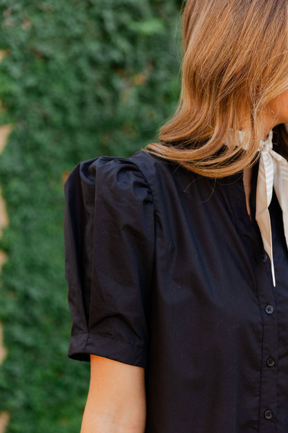 Button Front Ruffle Collar Dress