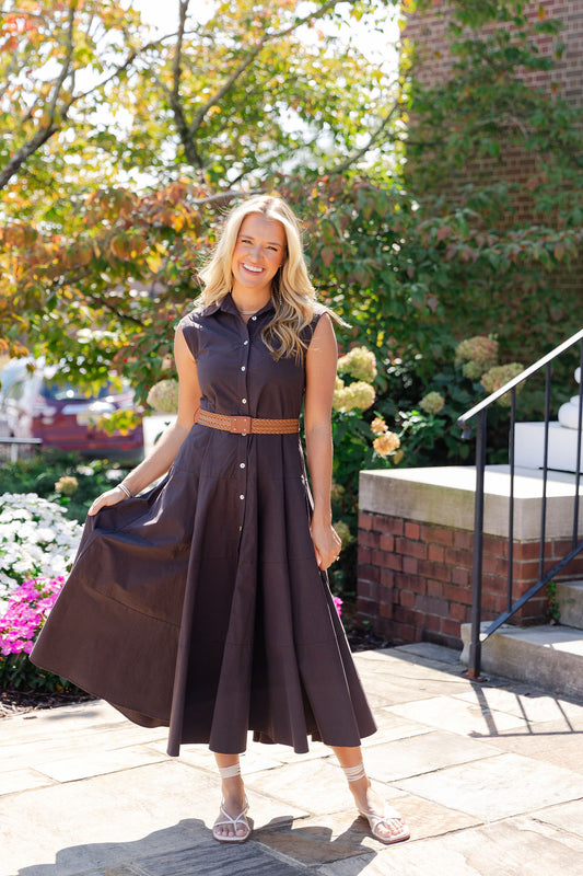 Belted Button Down Midi Dress