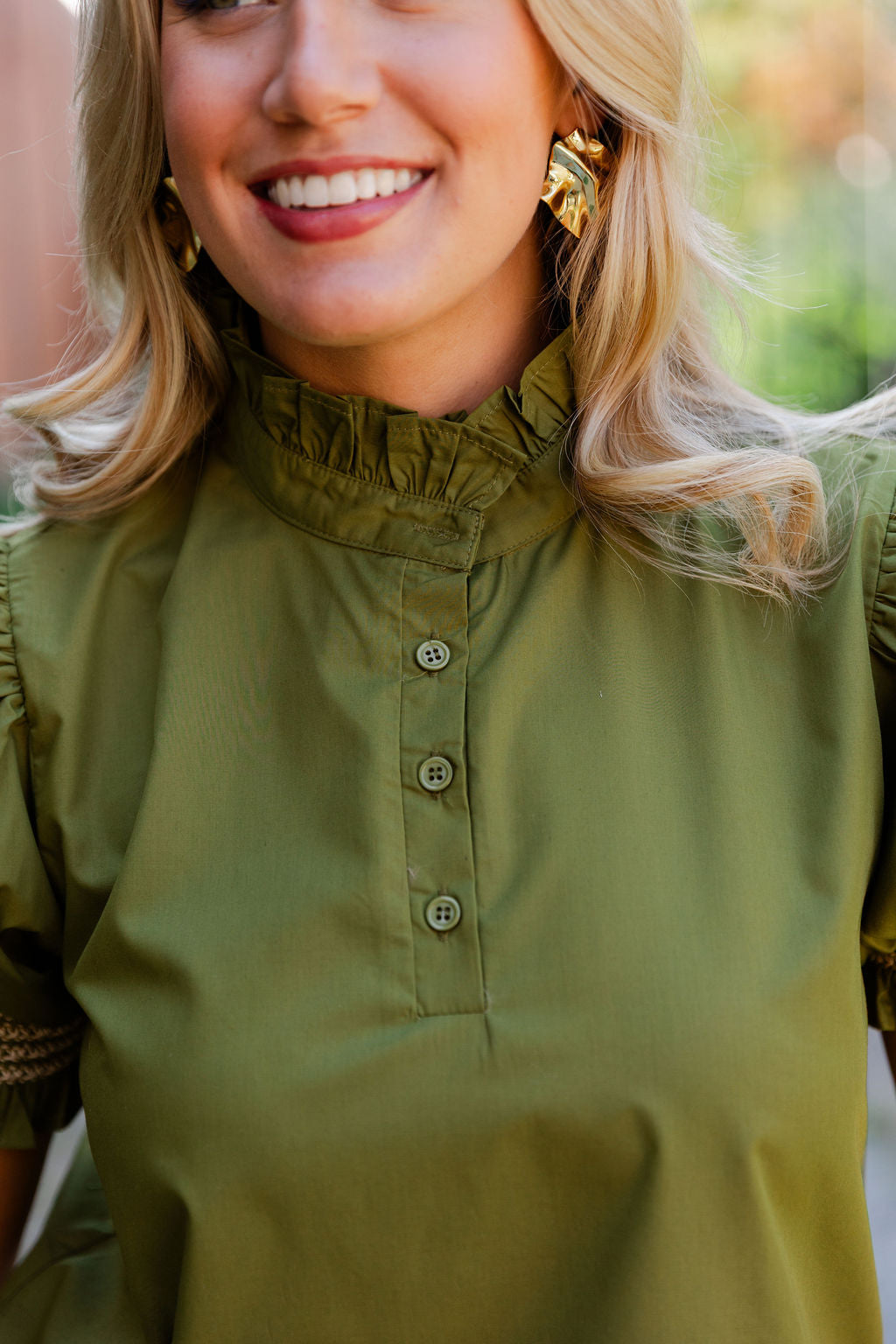 Embroidered Smocked Cuff Top