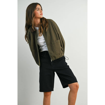 Collared Zip-Up Drawstring Jacket