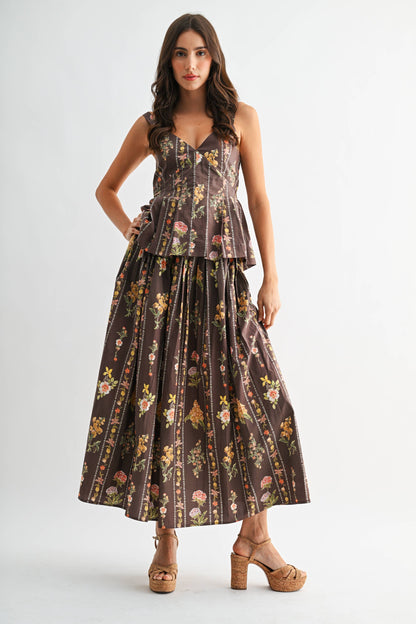 Floral Print Top and Skirt Set