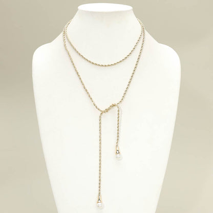 Pearl Drop Rope Chain Wrap Necklace