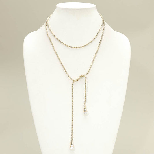 Pearl Drop Rope Chain Wrap Necklace