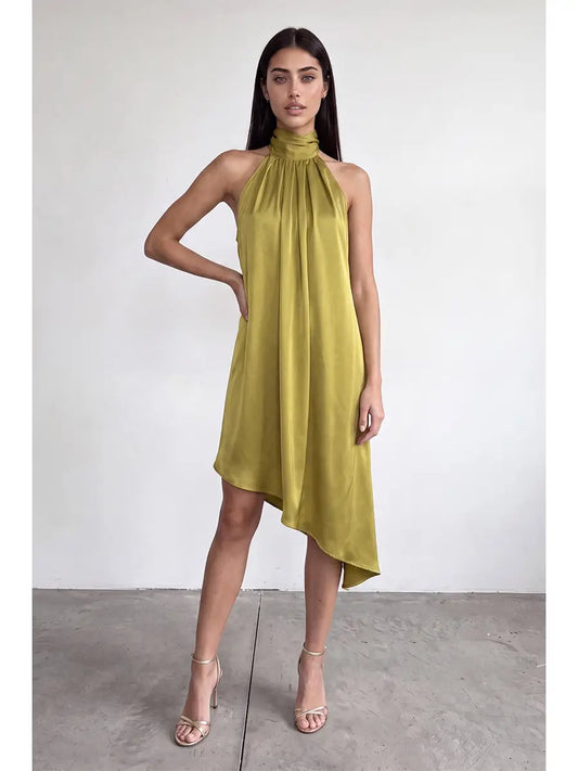 Asymmetrical Hem Halter Dress