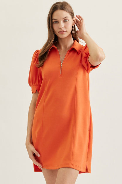 Half Zip Scallop Sleeve Dress