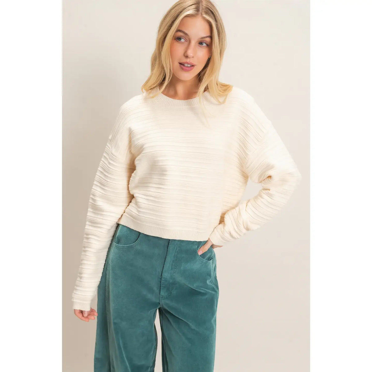 Textured Crew Neck Sweater