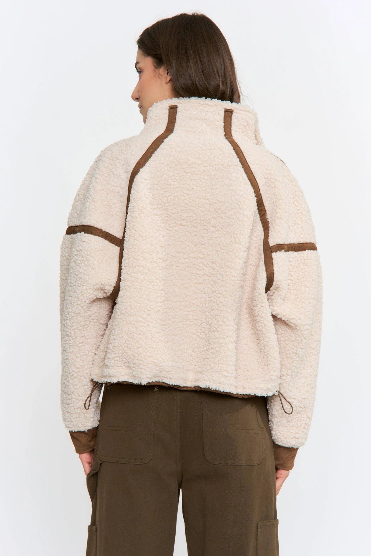 Cream Sherpa Coat with Suede Accents