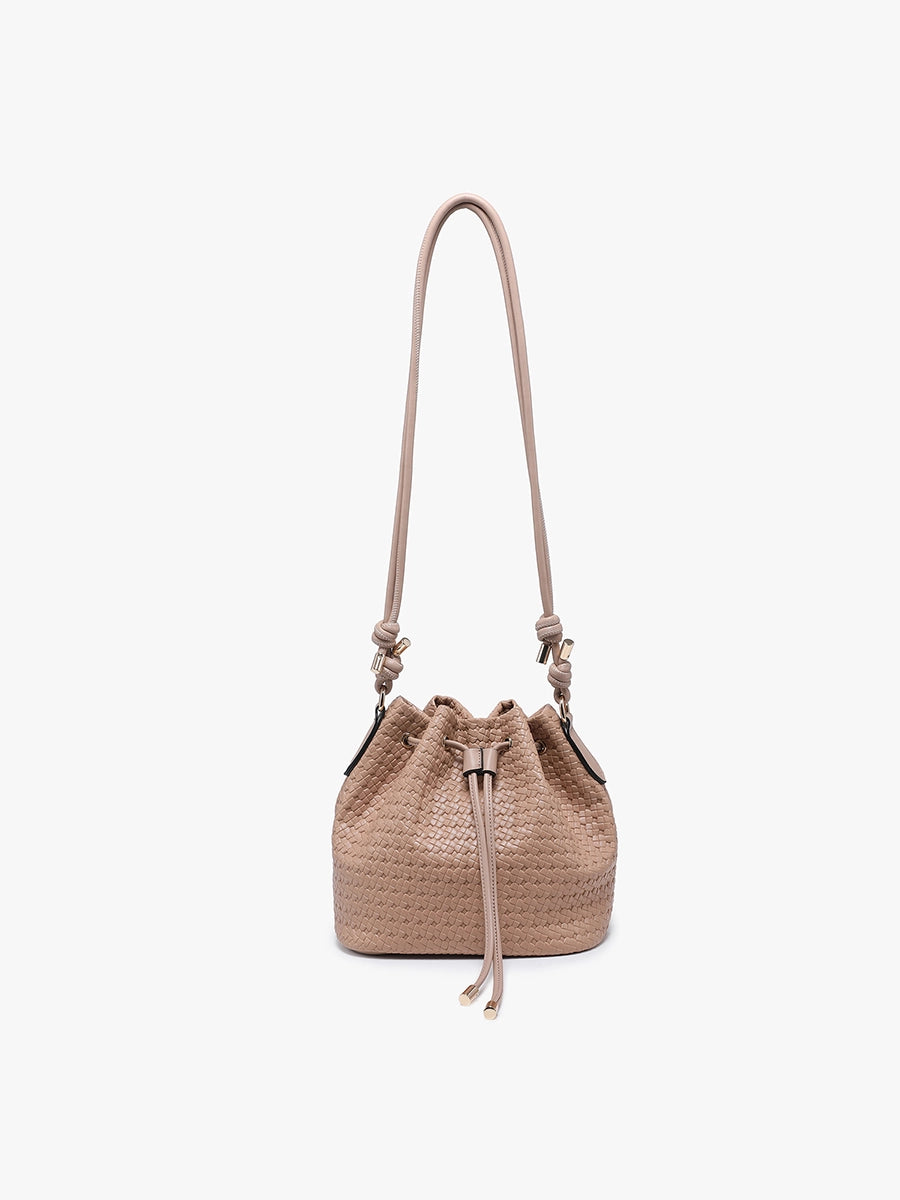 Elliana Faux Woven Bucket Bag w/ Drawstring & Snap Closure