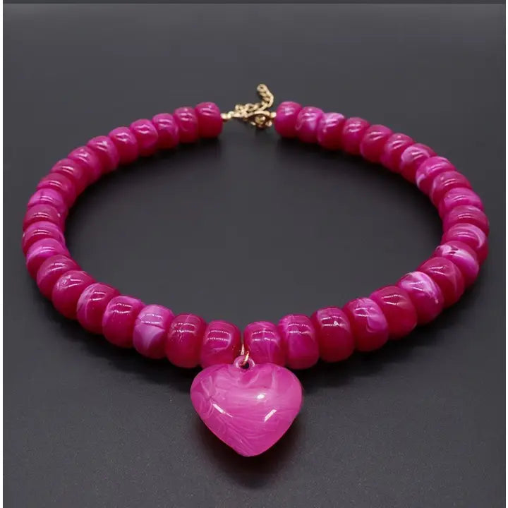Heart Pendant Resin Beaded Necklace