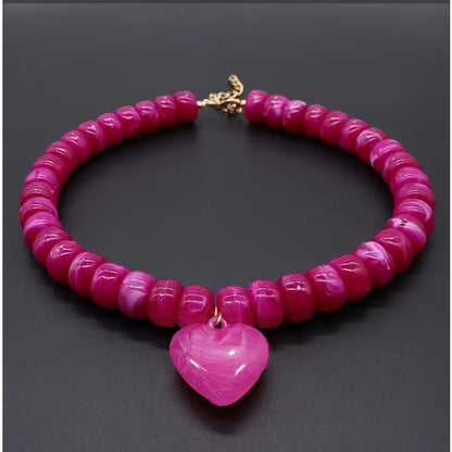 Heart Pendant Resin Beaded Necklace