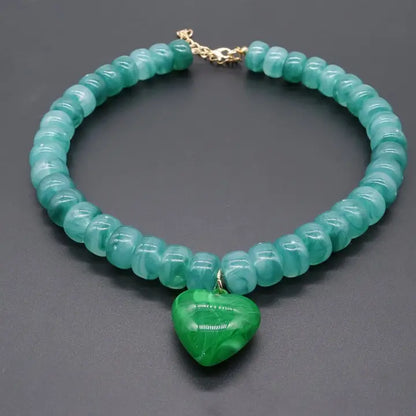 Heart Pendant Resin Beaded Necklace