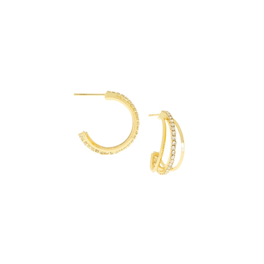 Triple Post Hoop with Crystal Detail