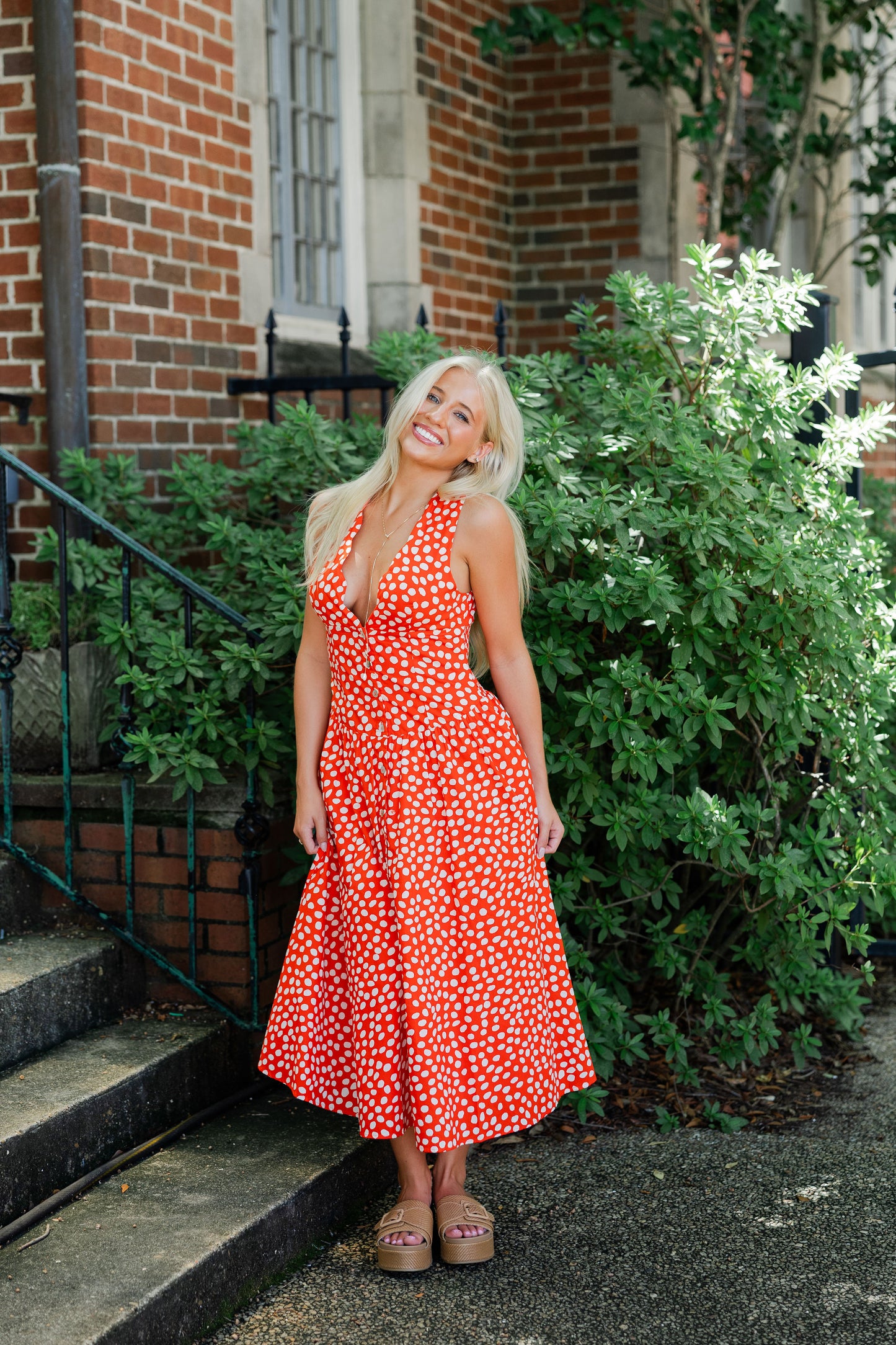 Polka Dot Deep V Dress