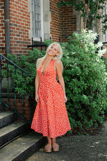 Polka Dot Deep V Dress